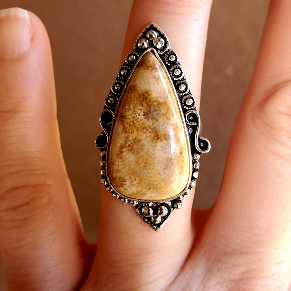*Sale* New Fossil Coral 925 Silver Ring. - Picture 1 of 7